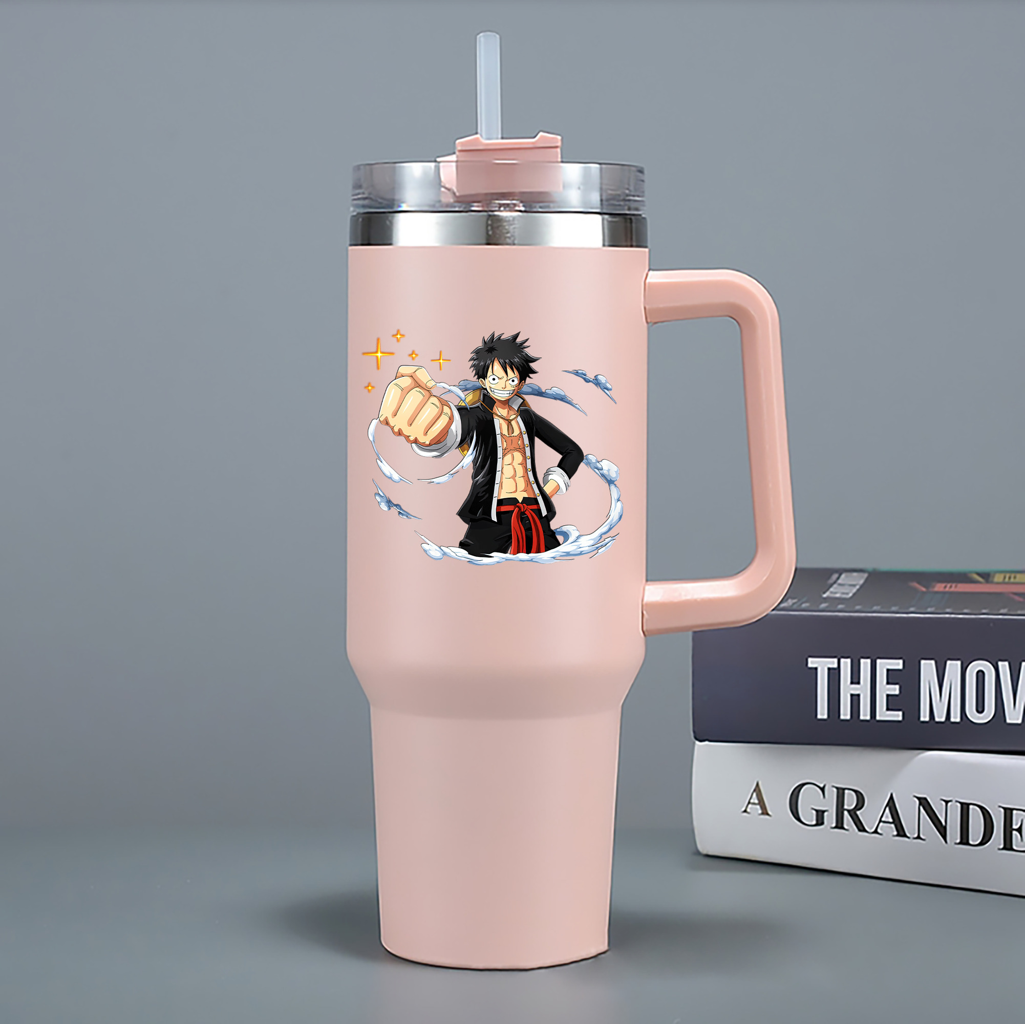 ワンピース モンキー・D・ルフィ ONE PIECE Monkey D. Luffy 1200mL車用タンブラー - クリスタルステッカー（プラスチックストロー付き）